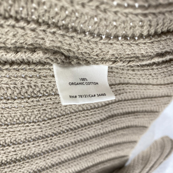 EILEEN FISHER Sweater S Cotton Ribbed Cardigan Draped Open Front Brown USA - Picture 8 of 11